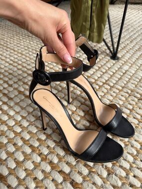 Gianvito Rossi Black Leather Ankle-Strap Stiletto Sandals